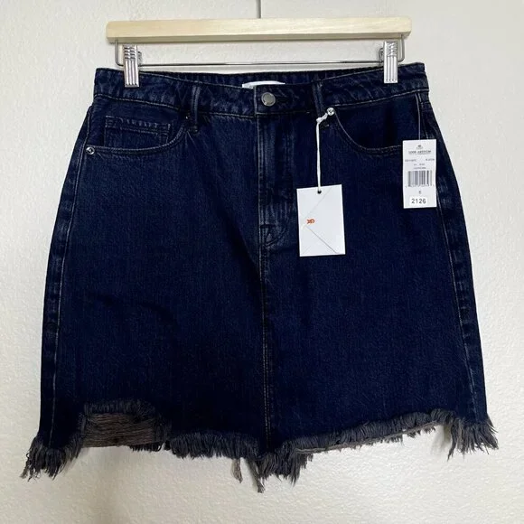Good American Denim Skirt Sz 6/28 Mini Blue Frayed Hem Miniskirt 100% Cotton NEW - Picture 3 of 14